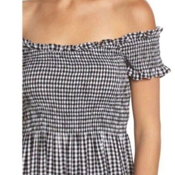 BARDOT Cottagecore Gingham Smocked Off the Shoulder Midi Dress Sz 8 (M) - Picture 4 of 9